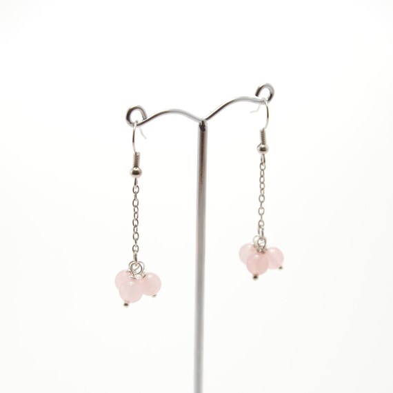 Rose quartz earrings pink earrings stone earrings by PastimeArt