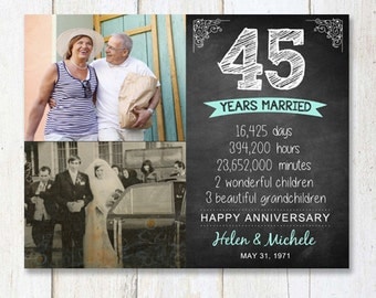 45th anniversary gift for wife husband or best friends - 45th anniversary parents gift - chalkboard sign photo collage - DIGITAL FILE!