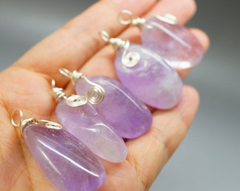 Raw Amethyst Necklace, Wrapped Polished Rough Amethyst Leather Necklace, Amethyst Jewelry, Crystal Healing, Yoga Necklace