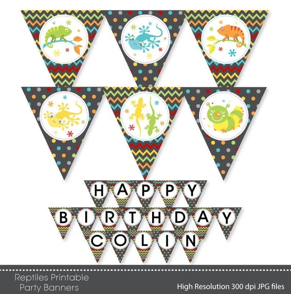 Reptiles Happy Birthday Party Banners Bunting by funkymushrooms