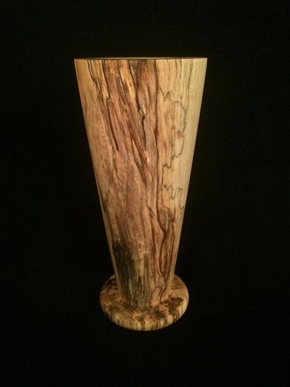 SALE Tall Wood Vase w/ Glass Core Holds Water for Flowers