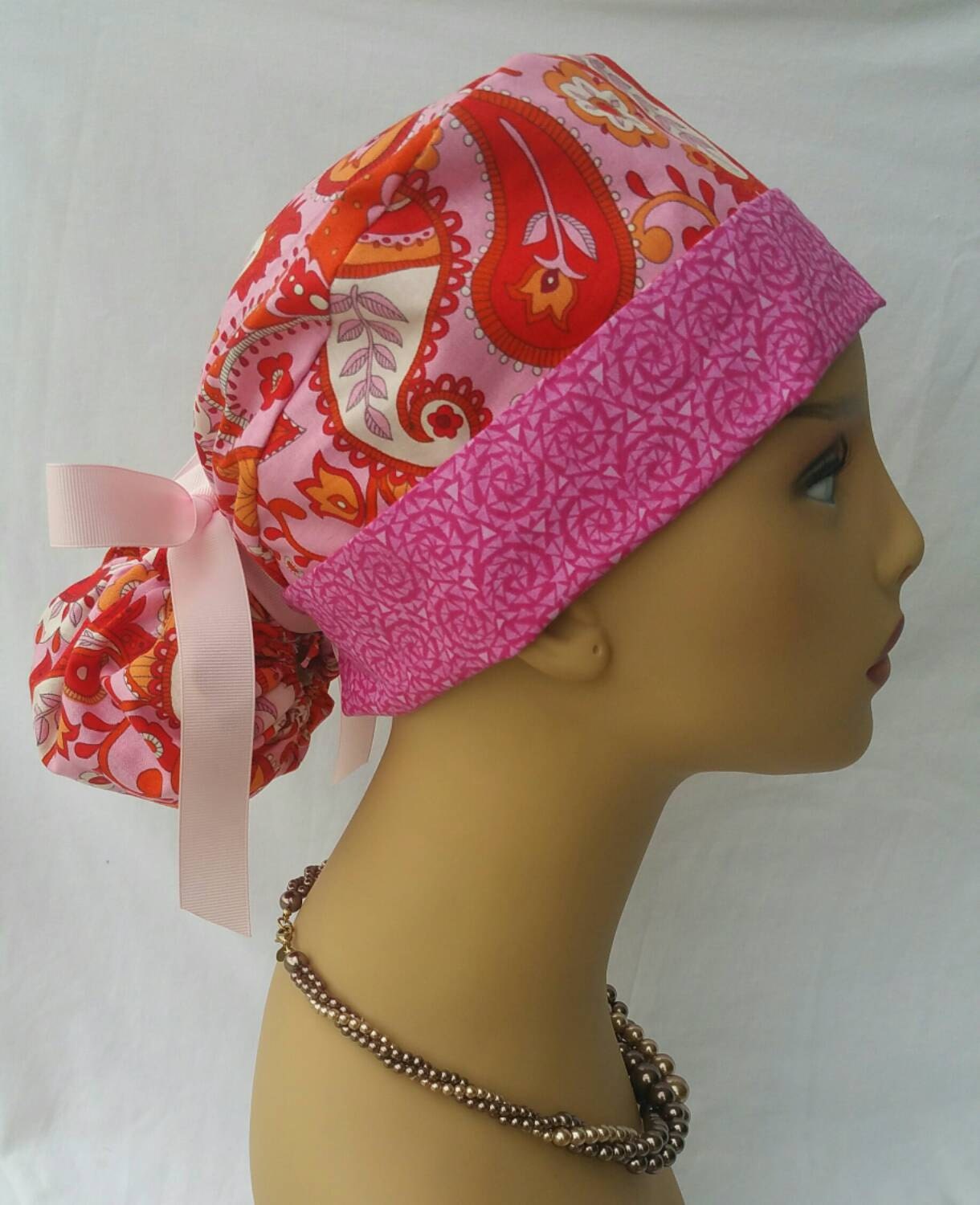 Scrub hat / Scrub hat with ponytail and ribbon / Nurses hats