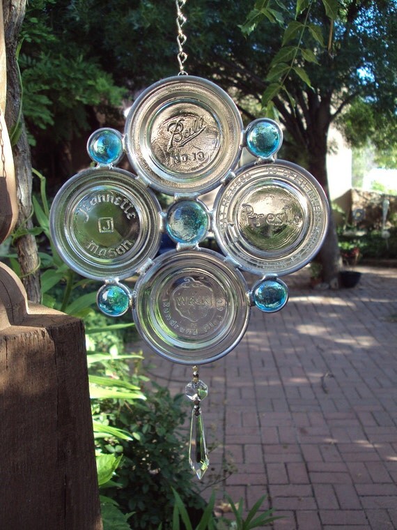 Pale Blue Antique Canning Jar Lid Suncatcher