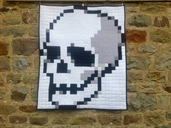 Items similar to SKULL Geometric Pixellated Pixel 8 Bit Handmade
