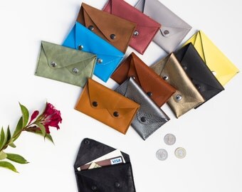 Leather card case. Leather business card holder. Leather credit card wallet. Envelop wallet. Leather card holder. Small leather wallet
