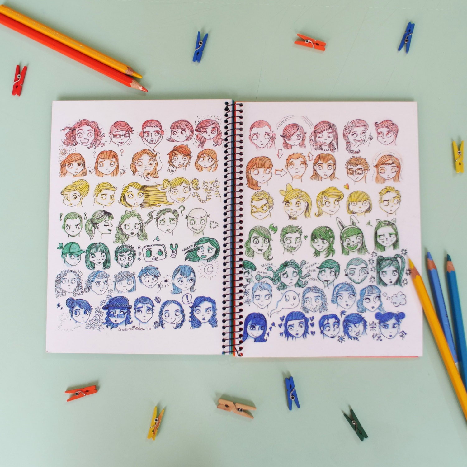colored paper sheets illustrated handmade notebook a5 spiral