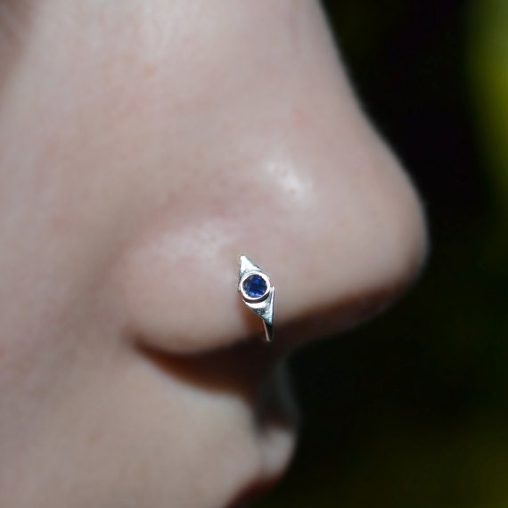 2mm Sapphire Nose Ring - Silver Nose Hoop - Rook Piercing - Cartilage Earring - Tragus Earring - Daith Ring - Helix Hoop - Nose Piercing 18g