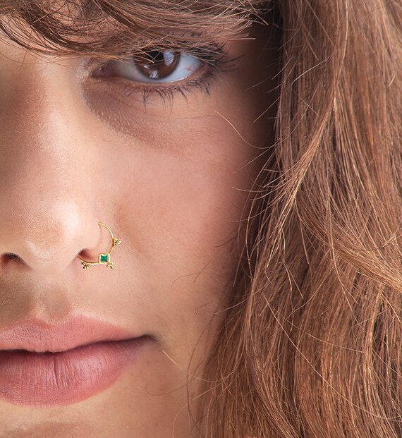Dainty Nose Ring Gold Nose Ring Solid Gold Nose Ring Beaded