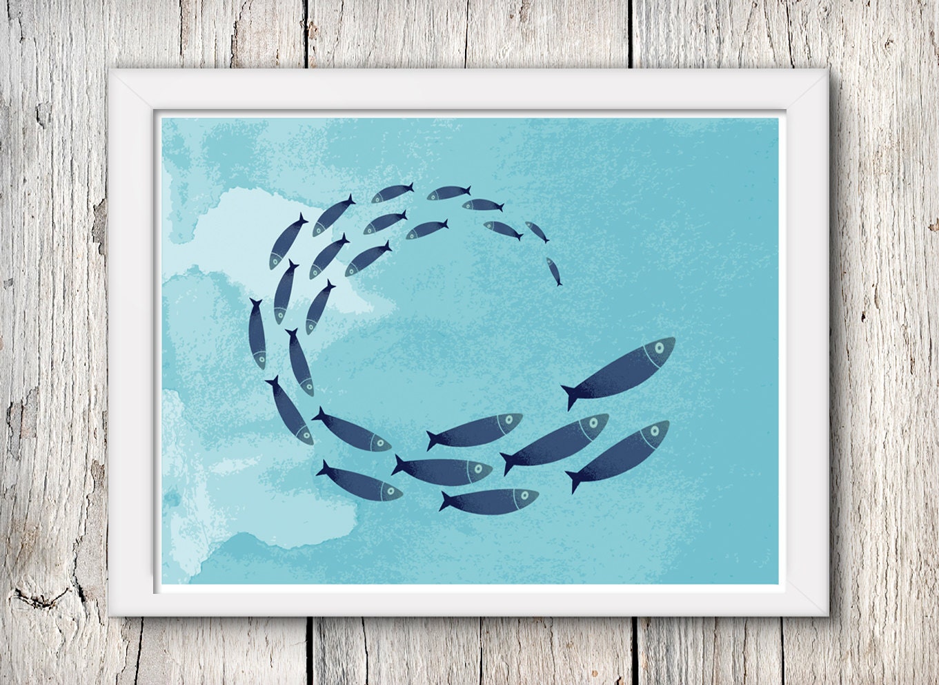 Wall art fish shoal art prints blue print beach house