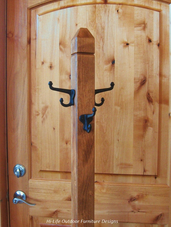 Rochester Coat Rack Handmade Alder Wood 4 Cast Iron Hook Hat Stand Hall