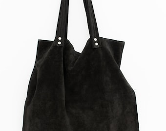 Black leather bag vintage reversible genuine leather suede