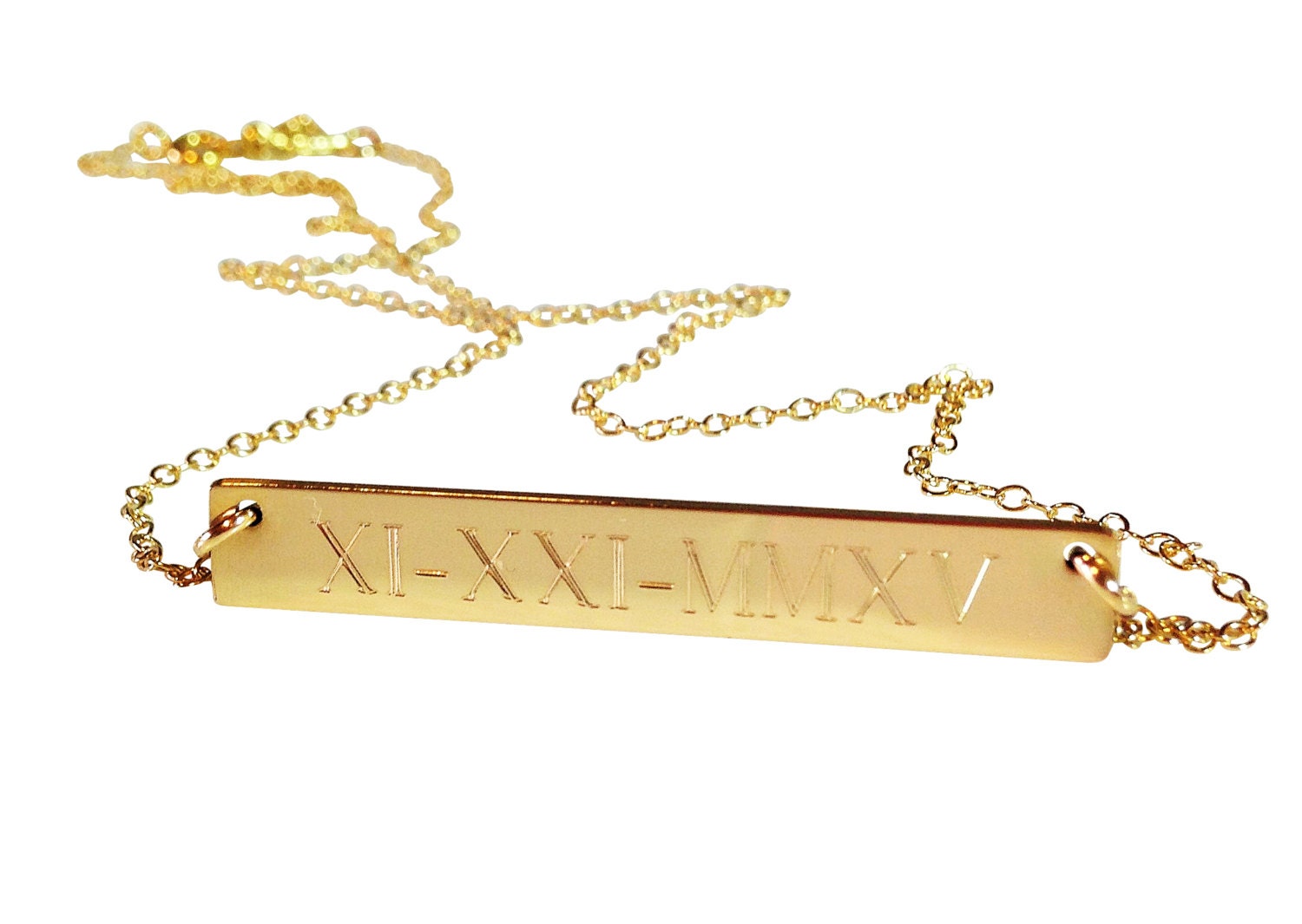 Roman Numeral Necklace,  Custom engraved, Gold Bar Necklace, Nameplate bar, Monogram necklace, Name necklace, Silver Engraved Horizontal bar