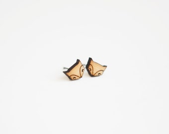 Wood Fox Earring Stud | Wood Earring | Cute Earring Studs | Wood Post Earring | Hypoallergenic Earring Stud Titanium Earring Stud