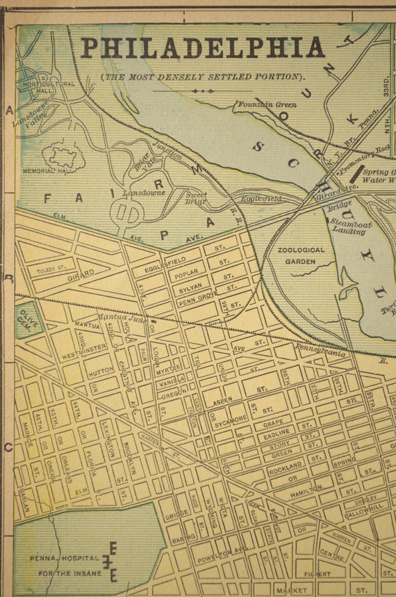 Philadelphia Street Map Philadelphia Center City Antique