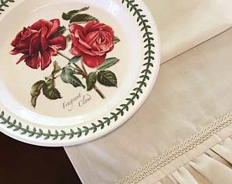 Farmhouse Table Runner Summer French Country Fixer Upper Decor Cloth Ruffle Cream Muslin Linen Elegant Rustic Home Centerpiece