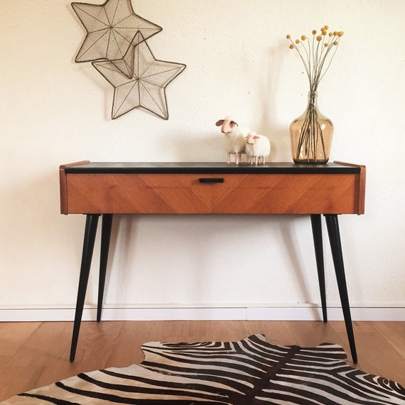 Console bureau vintage scandinave bois noir pieds