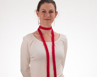 Long Thin Scarf, Skinny Scarf, CHERRY RED, Silk and Bamboo - 187/188/189