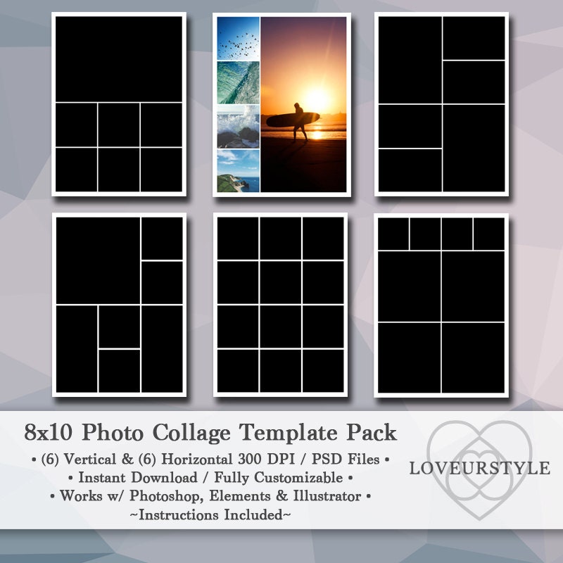 8x10 Digital Photo Template Pack Photo Collage Scrapbook Templates Photography Templates 8x10 Photoshop Template