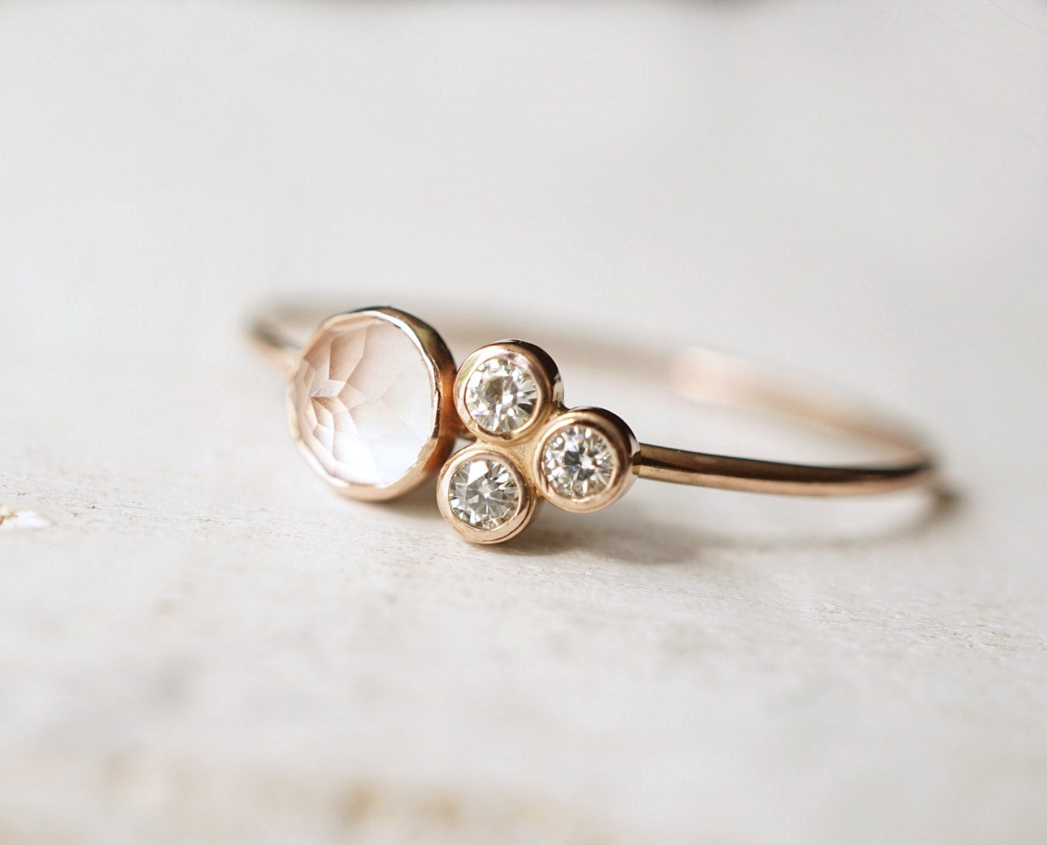 Rose Quartz Ring Moissanite Ring Multi Stone Ring By Luxuring