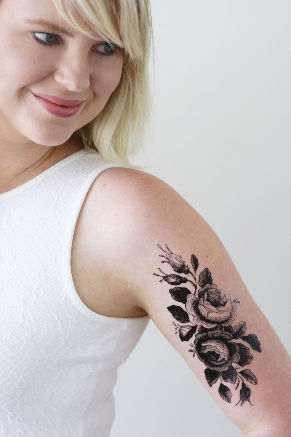 Large floral temporary tattoo / rose temporary tattoo / flower