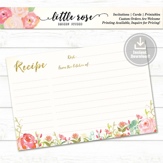Recipe for the Bride to Be Printable Recipe Card Bridal