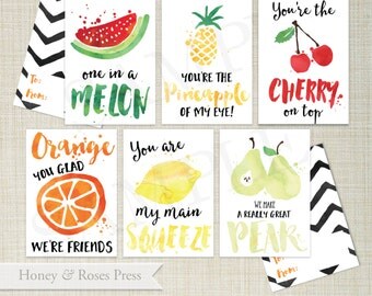 Printable Fruit Valentine's Day Cards . Kids Valentines Cards . Children's Classroom Valentines . Instant Download .