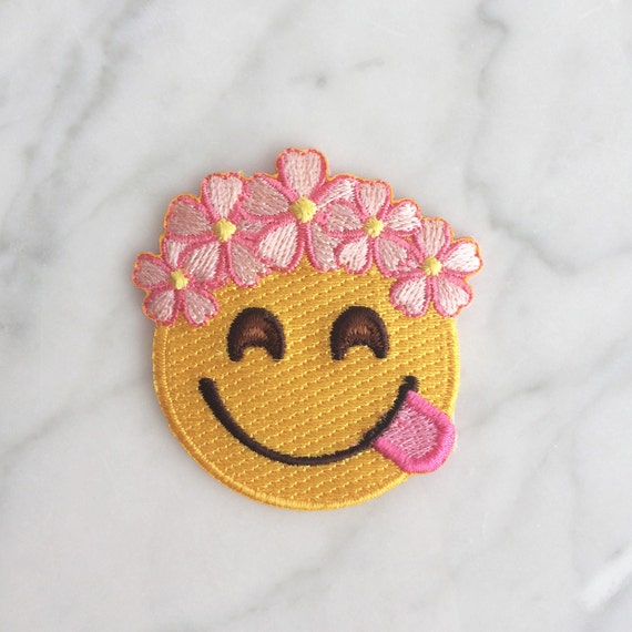 Flower Crown Emoji Patch / Iron-On Embroidered Patch