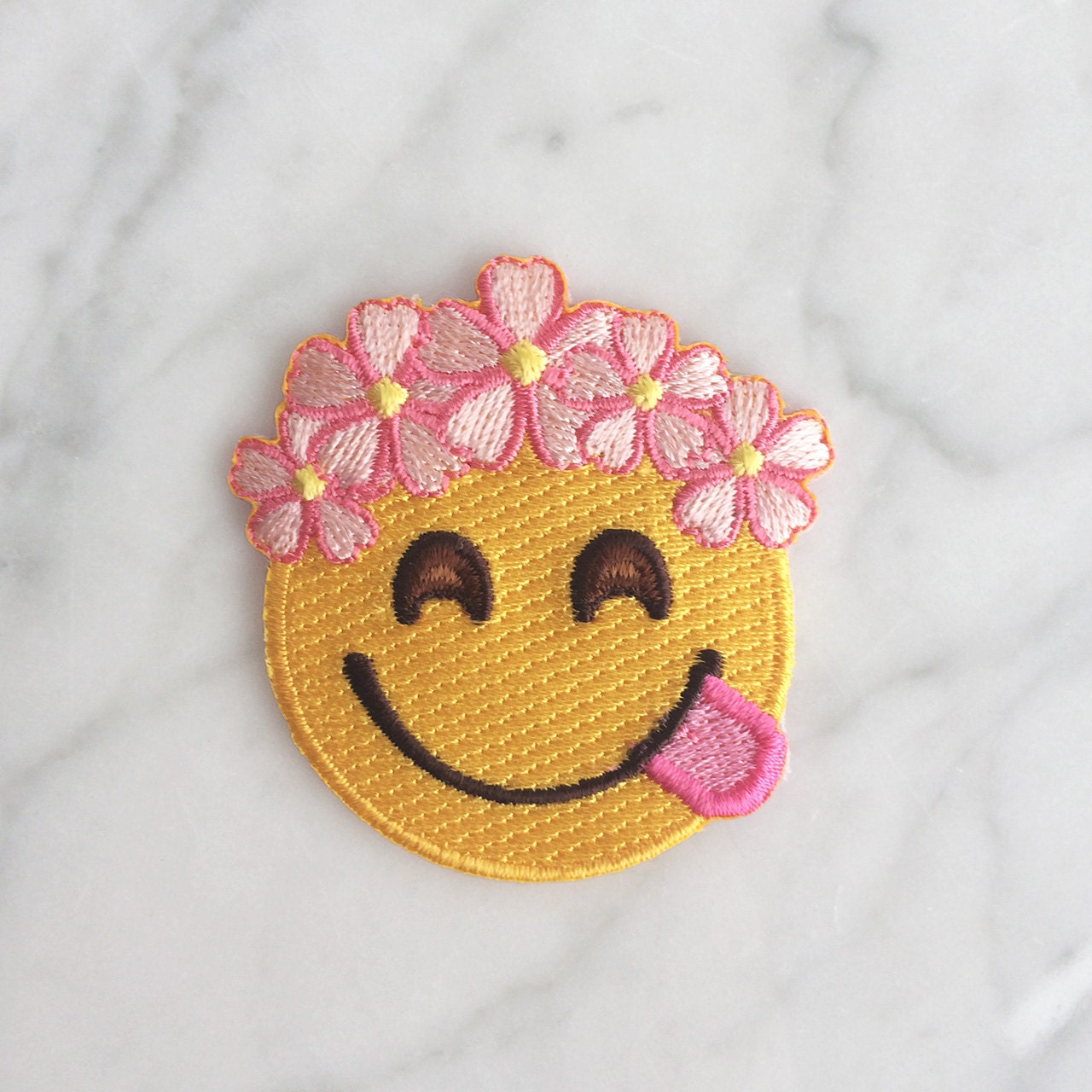 Flower Crown Emoji Patch / IronOn Embroidered Patch