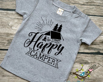 Happy Camper - Baby boys or Baby Girls Infants Camping Vinyl Graphic Tee Shirt Multiple Colors Sizes 6-24 months