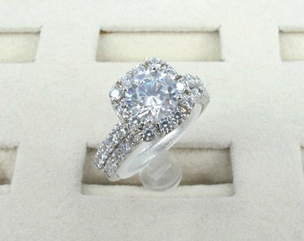Handcrafted CZ Engagement Ring Set, Made to Order, Sterling Silver, 14K Gold, Simulated Diamond, #B0072-Set