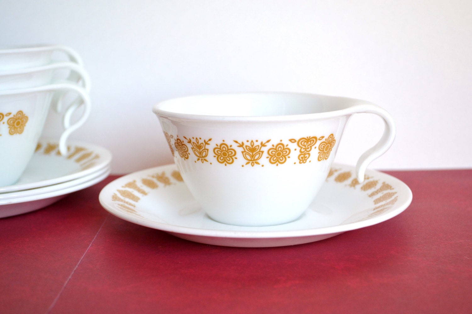 Corelle Butterfly Gold Coffee Cups / Tea Cups And Saucers