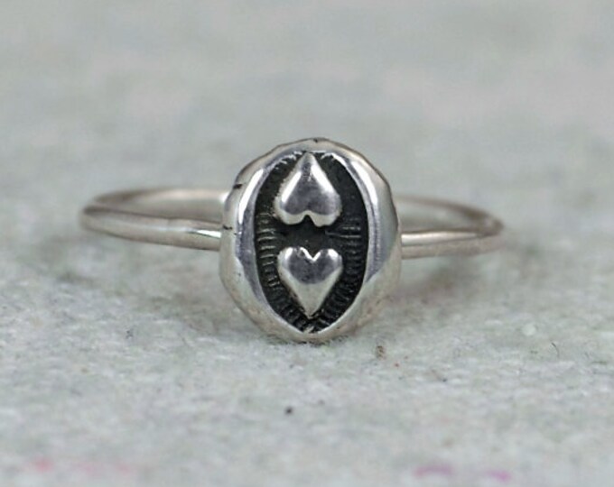 Two Heart Ring, 2 Heart Ring, Dual Heart Ring, Double Heart Ring, Bohemian Ring, Silver Ring, Sterling Ring, Gypsy Ring, Hippie Ring, BOHO
