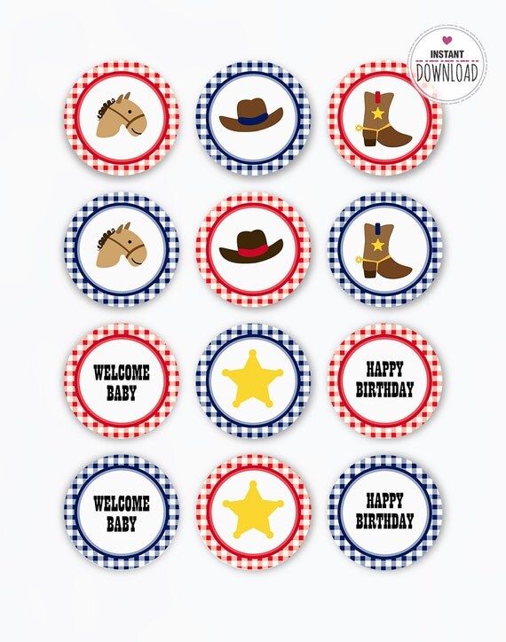 cowboy party INSTANT DOWNLOAD cupcake topper/ printable pdf / birthday