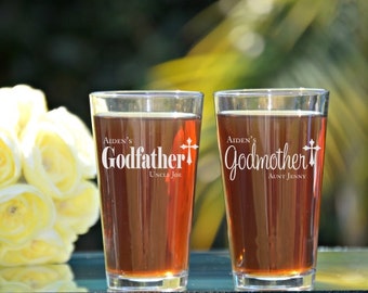 Godfather Godmother Gift, Baptism Gift for Godparents, Will You Be My Godparents, Christening Gift, Cross, Godfather Beer Glass