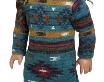 Fits Like American Girl Doll Clothes . Teal, Rust, and Mustard Tribal-Print Dress.