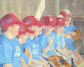 Softball Team Boys and Girls Sports Baseball Boys and Girls Watercolor Children Original Watercolor Original Art Softball Art Sally Lavin