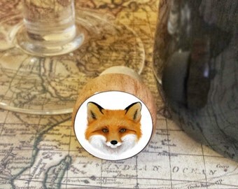 ON SALE Fox Wine Stopper, Handmade Wildlife Wood Cork, Great Outdoors Bottle Stopper, Woodland Design on Wood Top Cork Stopper, Stocking Stu