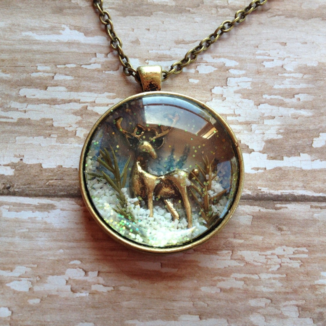 Snow Globe Pendant Necklace Pendant Necklace Deer Pendant