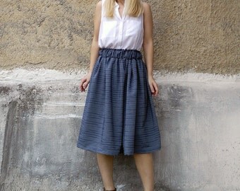 Midi full skirt-womens midi skirt-full skirt -womens fashion-summer fashion-striped blue skirt-paperbag skirt