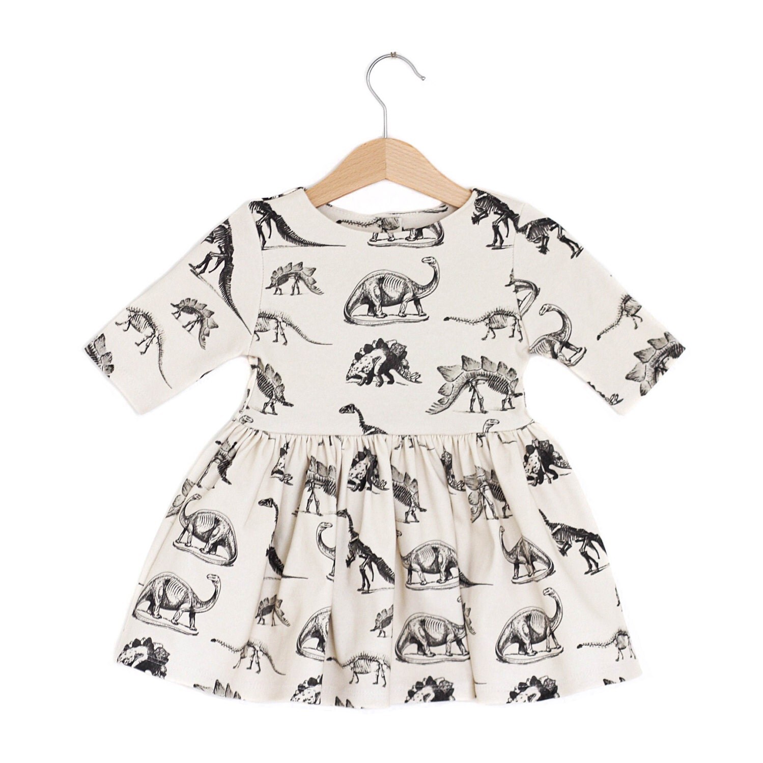 Dinosaur on Cream Organic Cotton Baby Dress