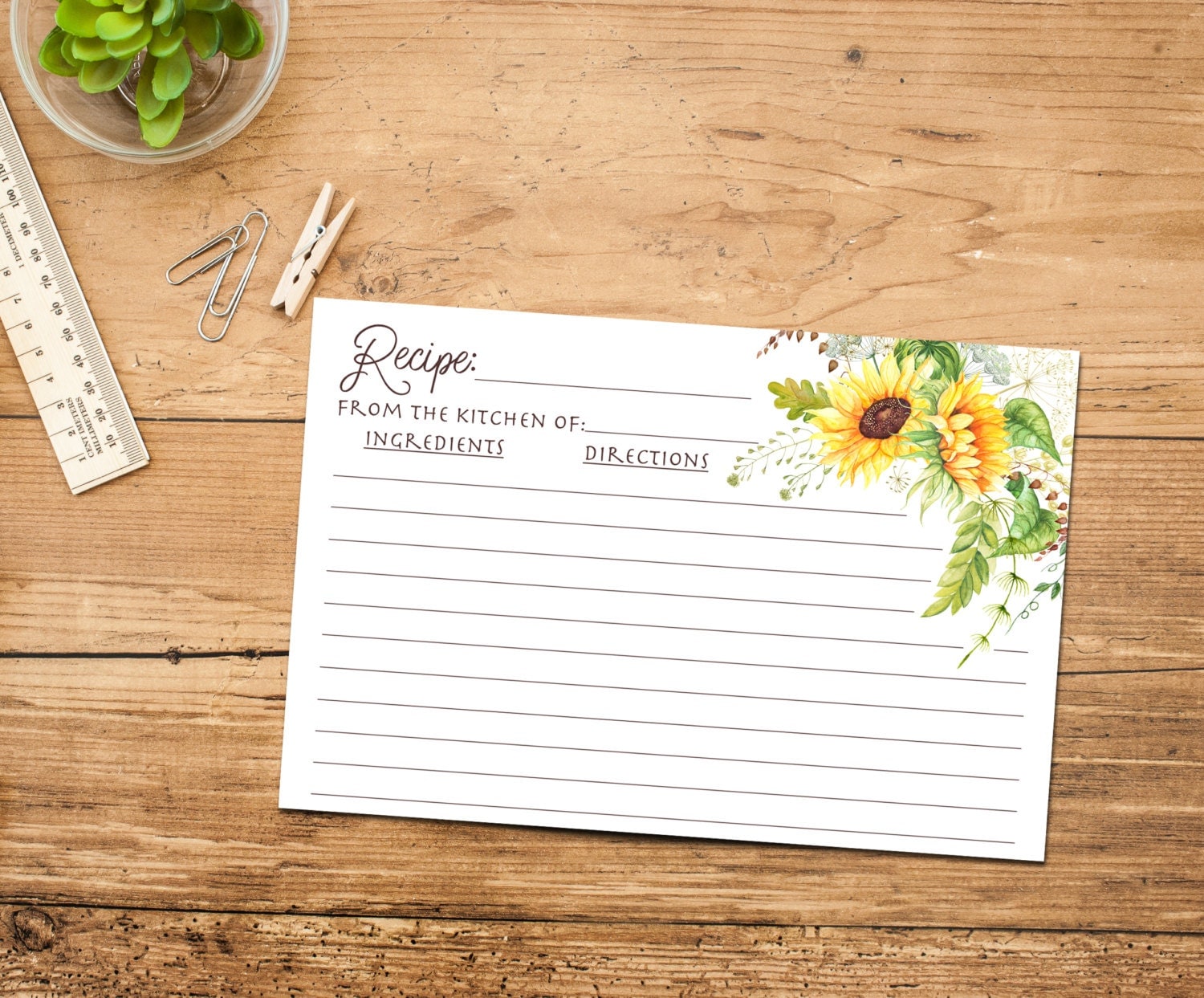 sunflower-recipe-card-printable-instant-download-floral