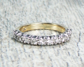 Vintage 14k Gold Diamond Ring 14k Two Tone Gold Wedding Band Vintage Diamond Wedding Band Vintage Wedding Band Diamond Wedding Size 6.75