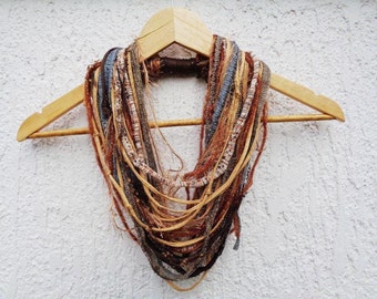 Mustard Brown Autumn Necklace Statement Woodland Infinity Scarf Necklace Boho Hippie Tribal Necklace FUN TO WEAR Necklace