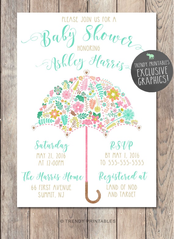 Umbrella Baby Shower Invitation Floral Baby by TrendyPrintables