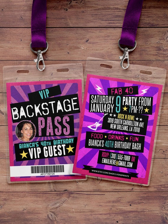 VIP PASS, backstage pass, concert ticket, birthday invitation, 40th ...