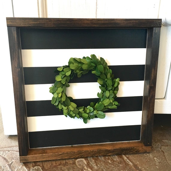 Boxwood Wreath & Stripes Wall Decor 13 x 13