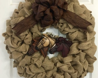 Handmade Burlap Horse Head Wreath, Multiple Bows to Choose From, Made to Order!