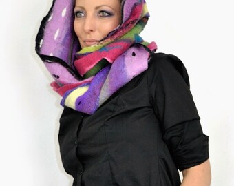 Multicolor Scarf / nuno felting scarf / felted loop scarf / handmade felted scarf / Merino wool / wool Scarf/ Free shipping.