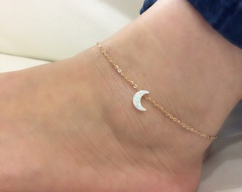 Opal Moon anklet Crescent Moon anklet Foot Jewelry Beach Jewelry Ankle Bracelet Moon Anklet Creacent Anklet For Her Womens Anklet Half Moon
