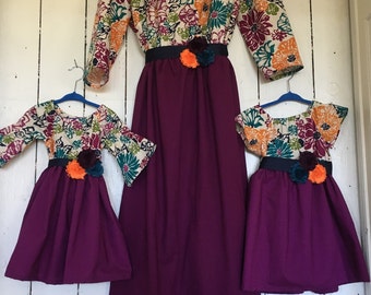 Plum Dress for Baby Girls Women back to school outfit matching family portrait outfits mommy and me dresses mother daughter match sisters